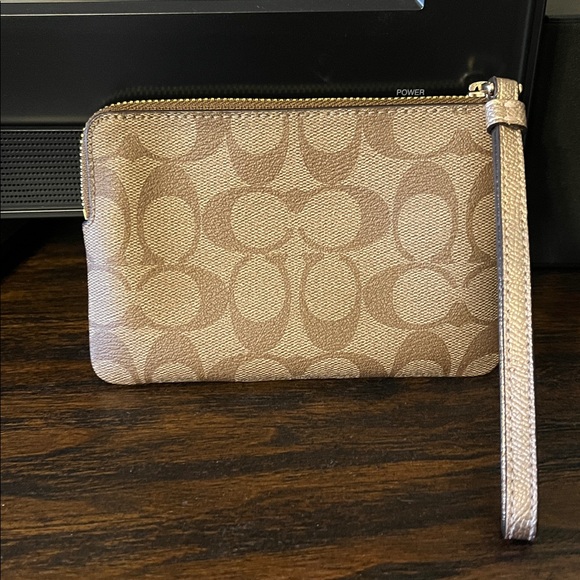 Coach Gold and Brown Signature Wristlet - Picture 2 of 8
